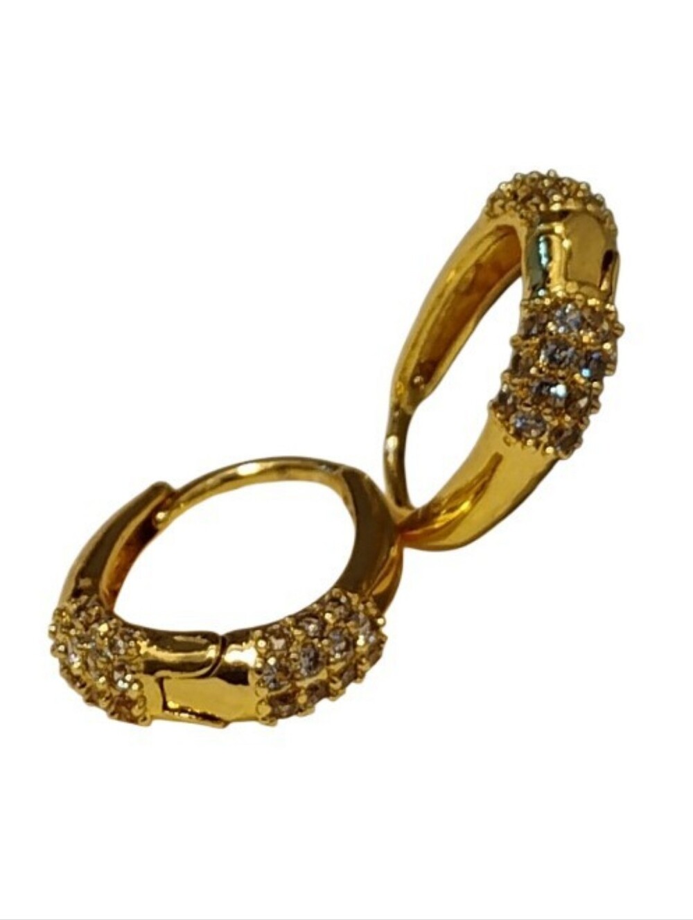 17mm Gold Stainless Steel Huggie Hoop Earrings Pave CZ Non Tarnish Waterproof